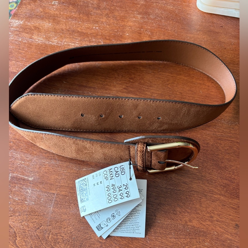 H&M Sueded Faux Leather Belt w Goldtone Buckle